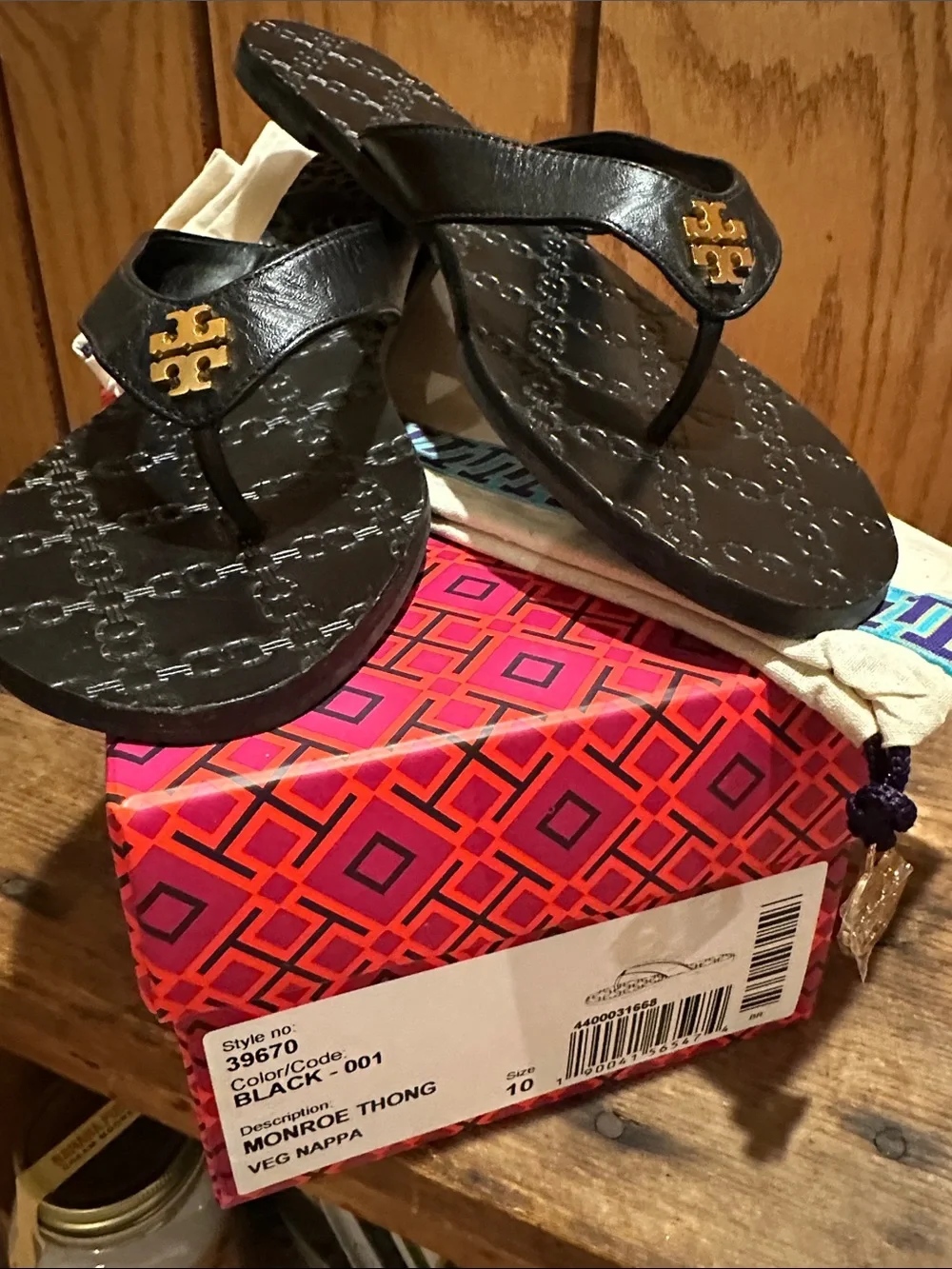 Tory Burch Black Flip Flop Sandals with Gold Logo